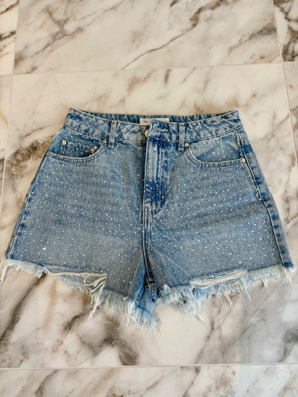 Dan.jara Street Rhinestone Studded Distressed Denim Shorts Size 27
